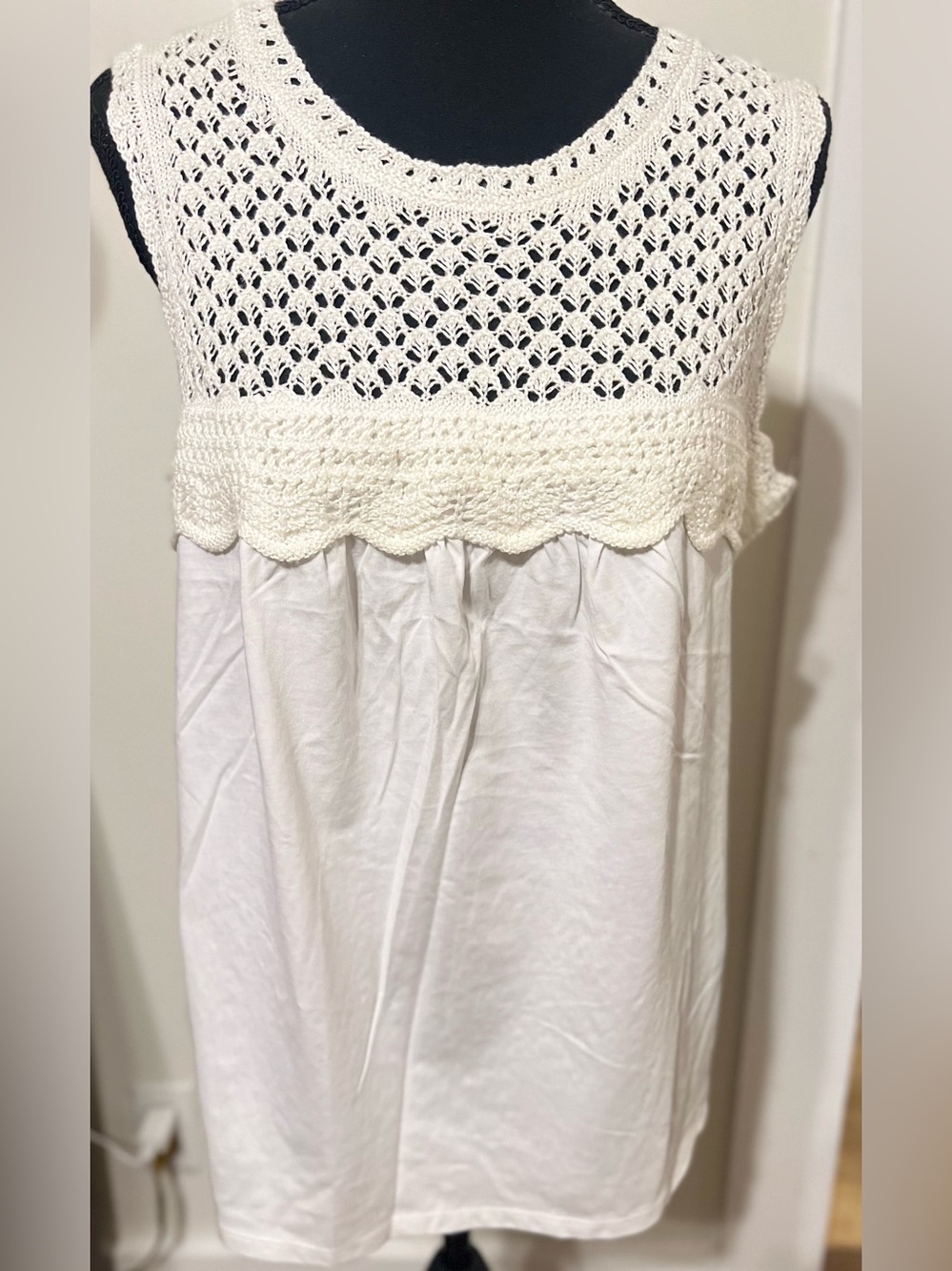 LOFT Romantic Cottagecore Feminine Crochet Yoke Modal Linen Cotton Tank Top Boho